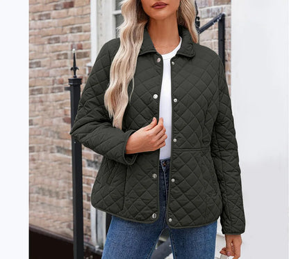 2025 Womens Coats Bovenkleding Autumn Winter Solid Color Cotton Coat Women's Lapel Button Single-breasted Rhombus Quilted Jacket