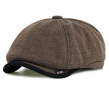 Newsboy Cap Men Women Autumn Winter Classic Vintage Herringbone Casual Stripe Berets Flat Hat Peaked Cap Adjustable