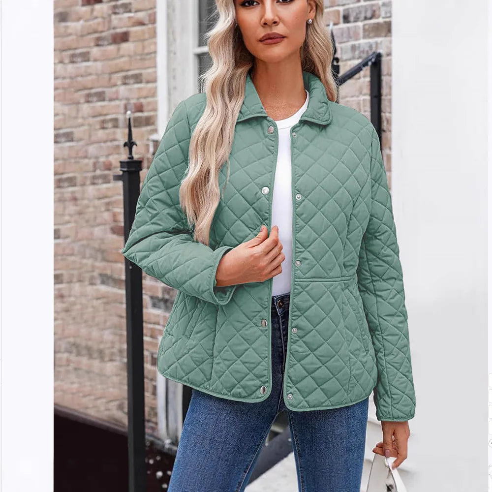 2025 Womens Coats Bovenkleding Autumn Winter Solid Color Cotton Coat Women's Lapel Button Single-breasted Rhombus Quilted Jacket