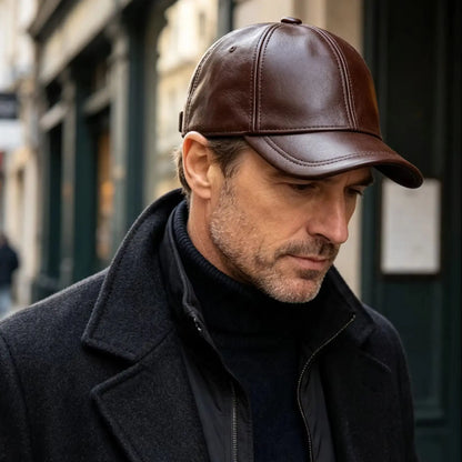 Genuine Cowhide Leather Baseball Cap for Men Women for Fall Winter Outdoor Sports Hat