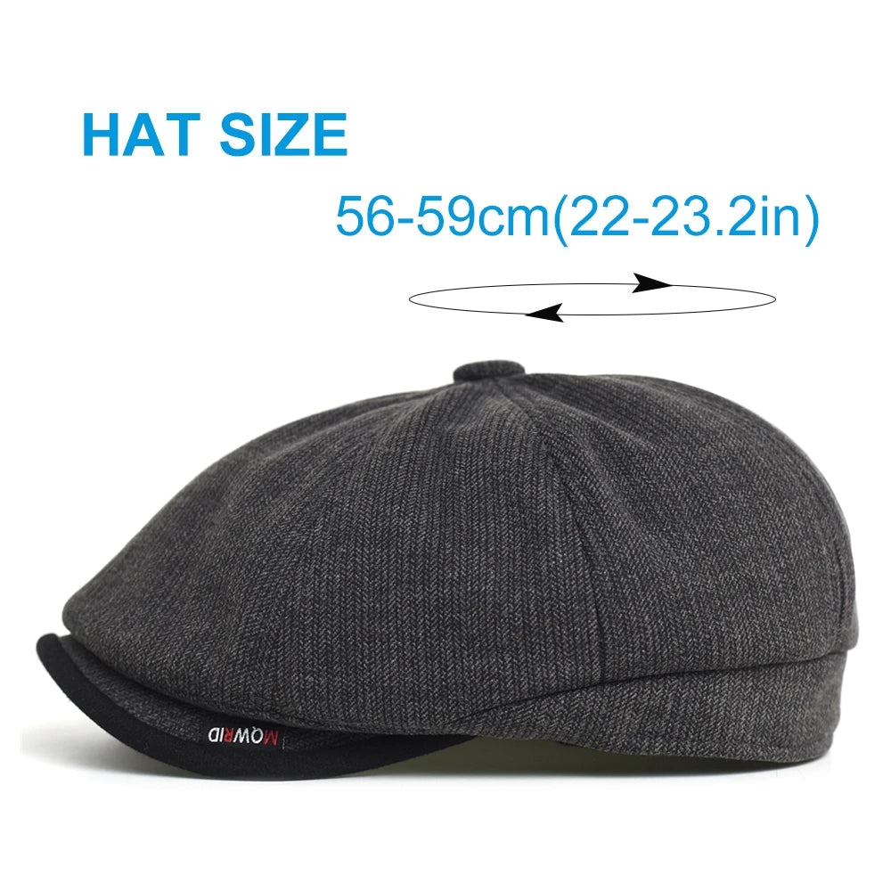Newsboy Cap Men Women Autumn Winter Classic Vintage Herringbone Casual Stripe Berets Flat Hat Peaked Cap Adjustable