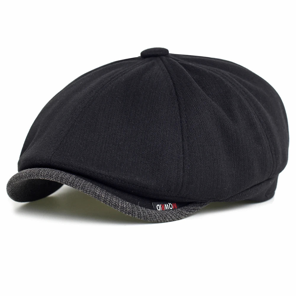 Newsboy Cap Men Women Autumn Winter Classic Vintage Herringbone Casual Stripe Berets Flat Hat Peaked Cap Adjustable