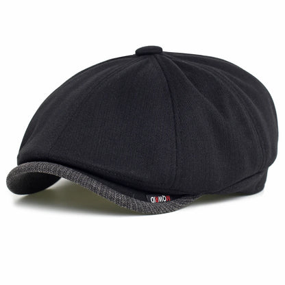 Newsboy Cap Men Women Autumn Winter Classic Vintage Herringbone Casual Stripe Berets Flat Hat Peaked Cap Adjustable