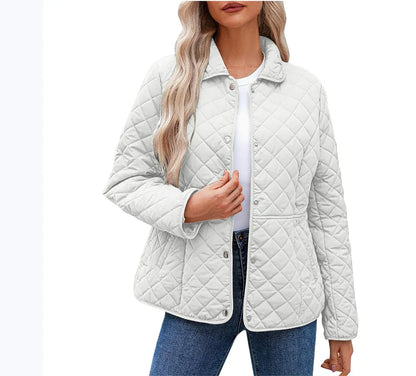 2025 Womens Coats Bovenkleding Autumn Winter Solid Color Cotton Coat Women's Lapel Button Single-breasted Rhombus Quilted Jacket