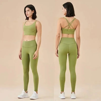 Women's 2 Piece Sports Set - High Waist Booty-Lifting Leggings with Back Pocket & Sports Bra Yoga/Gym/Running Workout Outfit