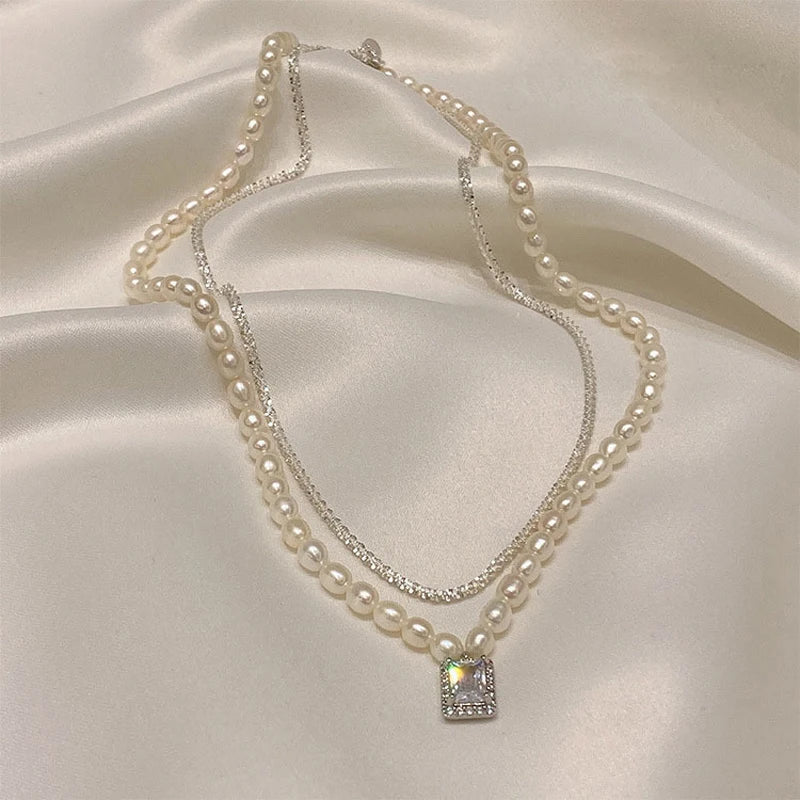 Pearl Crystal Layered Necklace