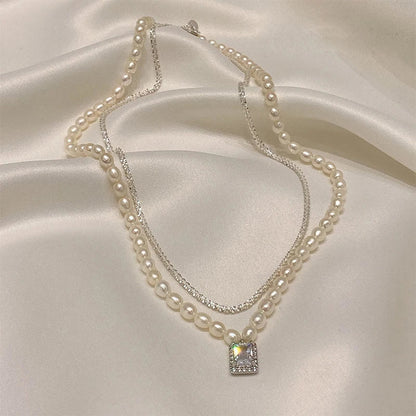 Pearl Crystal Layered Necklace