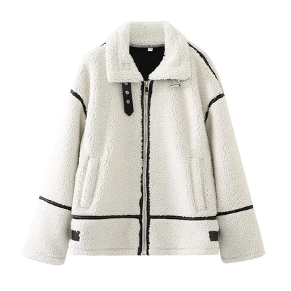 Contrast Faux-Shearling Moto Jacket