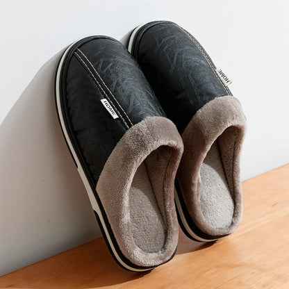 Pu Leather Big Sizes Men slippers Indoor Fur Flat Men's Winter Home Slipper Cotton Bedroom House Shoes