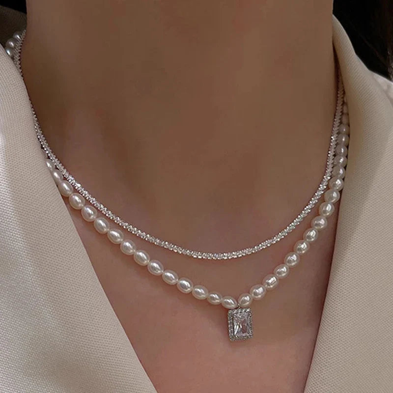 Pearl Crystal Layered Necklace