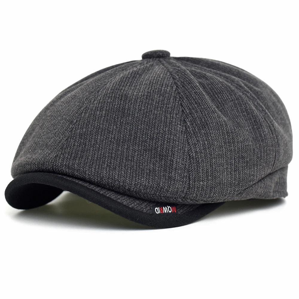 Newsboy Cap Men Women Autumn Winter Classic Vintage Herringbone Casual Stripe Berets Flat Hat Peaked Cap Adjustable