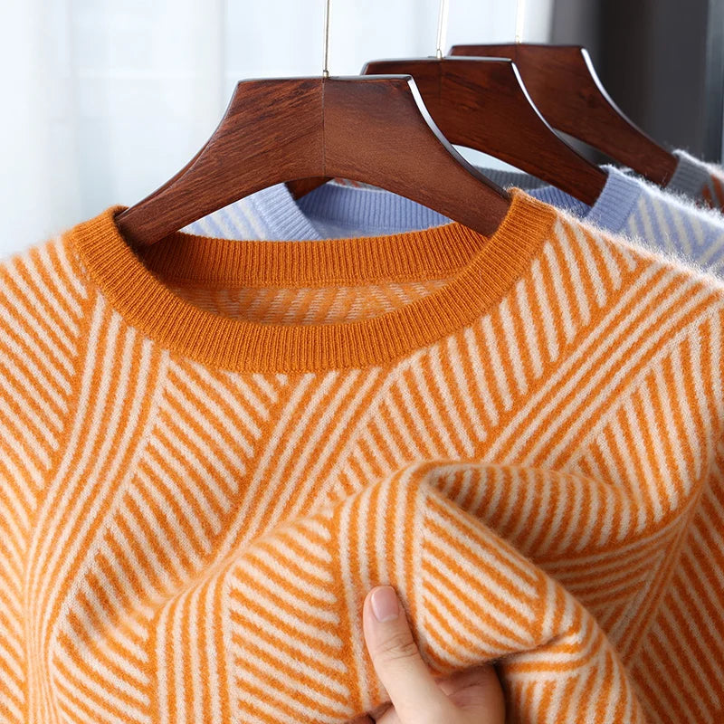 Chevron Knit Crewneck Sweater