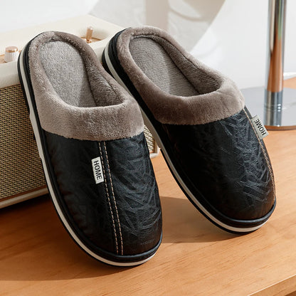 Pu Leather Big Sizes Men slippers Indoor Fur Flat Men's Winter Home Slipper Cotton Bedroom House Shoes