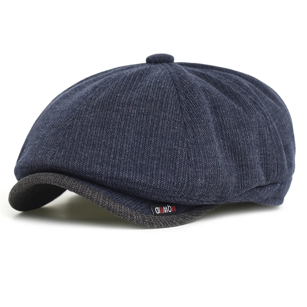 Newsboy Cap Men Women Autumn Winter Classic Vintage Herringbone Casual Stripe Berets Flat Hat Peaked Cap Adjustable