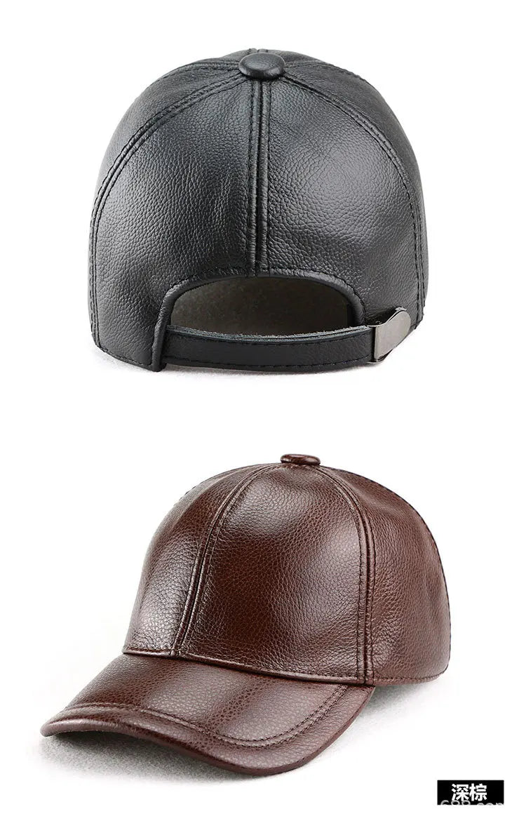 Genuine Cowhide Leather Baseball Cap for Men Women for Fall Winter Outdoor Sports Hat