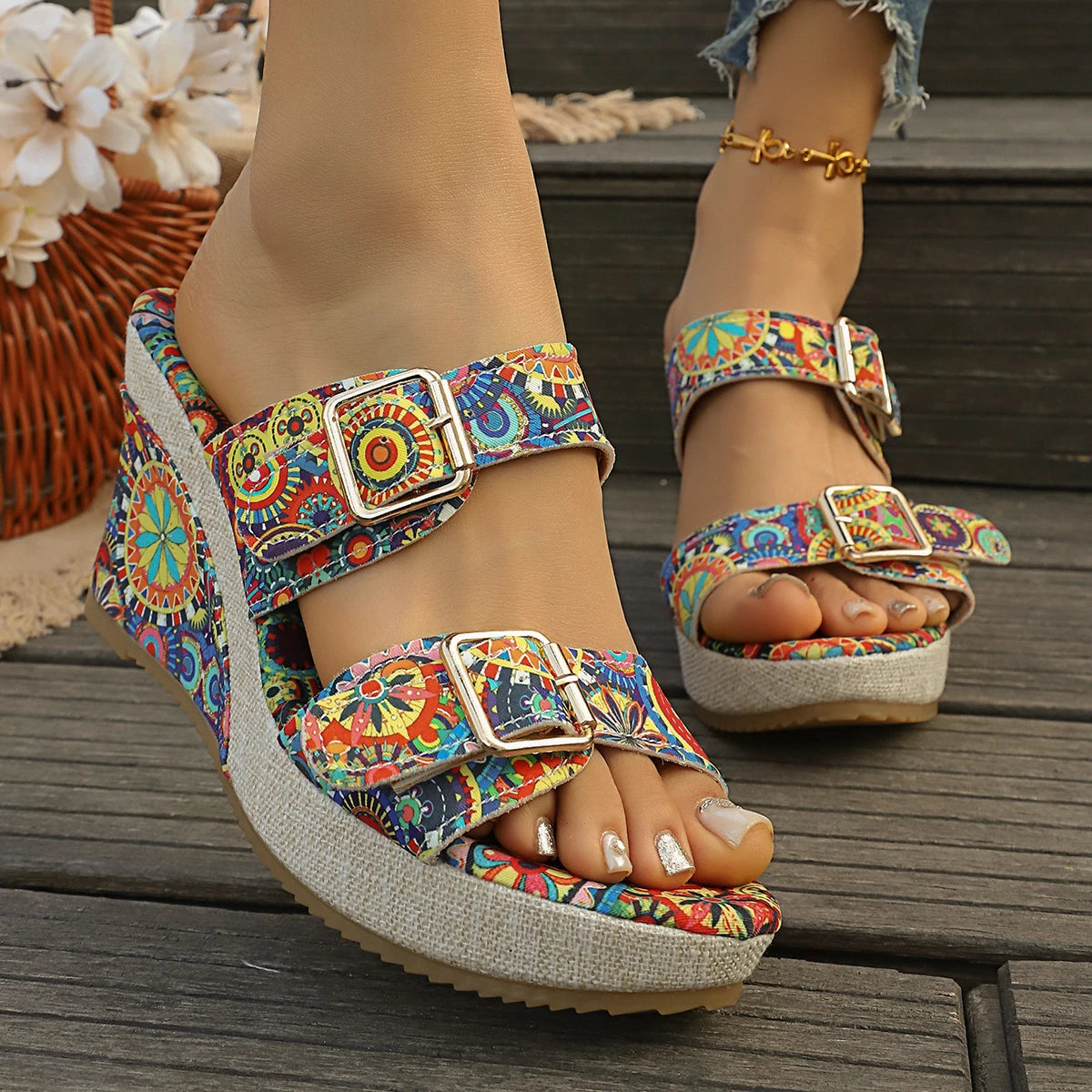 Boho Bloom Wedge Sandals
