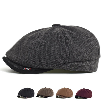 Newsboy Cap Men Women Autumn Winter Classic Vintage Herringbone Casual Stripe Berets Flat Hat Peaked Cap Adjustable