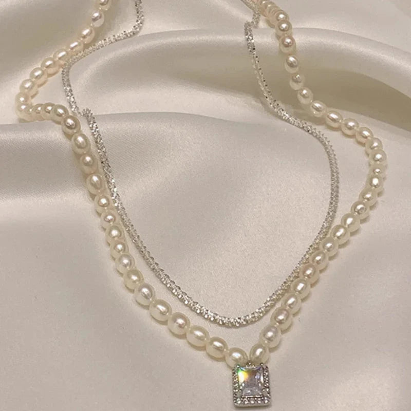 Pearl Crystal Layered Necklace