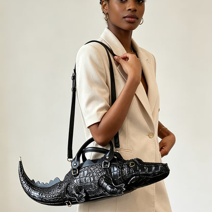 3D Crocodile-Print Handbag with Detachable Straps - Convertible Crossbody & Backpack, Punk Style Suitable for,, Travel, Zipper Closure, Multifunctional Shoulder for Daily Use