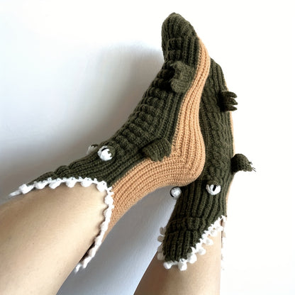 Unisex Christmas Large Eye Crocodile Socks Autumn and Winter Warm Neutral Socks