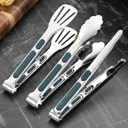 Set of 3 Stainless Steel Food Tongs, Ideal for Buffet And Barbecue, Featuring Silicone Grips for Handling Steak And Other Foods