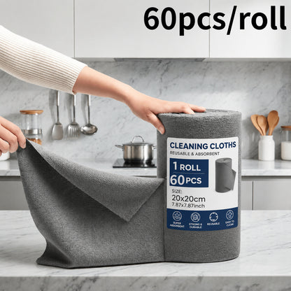 60pcs Gray Tear-off Cleaning Cloths, Car Cleaning Towel Rolls, Reusable Cleaning Cloths, Easy-to-tear Towel Rolls, Household Kitchen Towel Rolls, Car Wash Cloths, Suitable for Car, Living Room, Bedroom, and Kitchen Cleaning Products