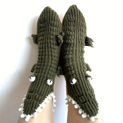 Unisex Christmas Large Eye Crocodile Socks Autumn and Winter Warm Neutral Socks