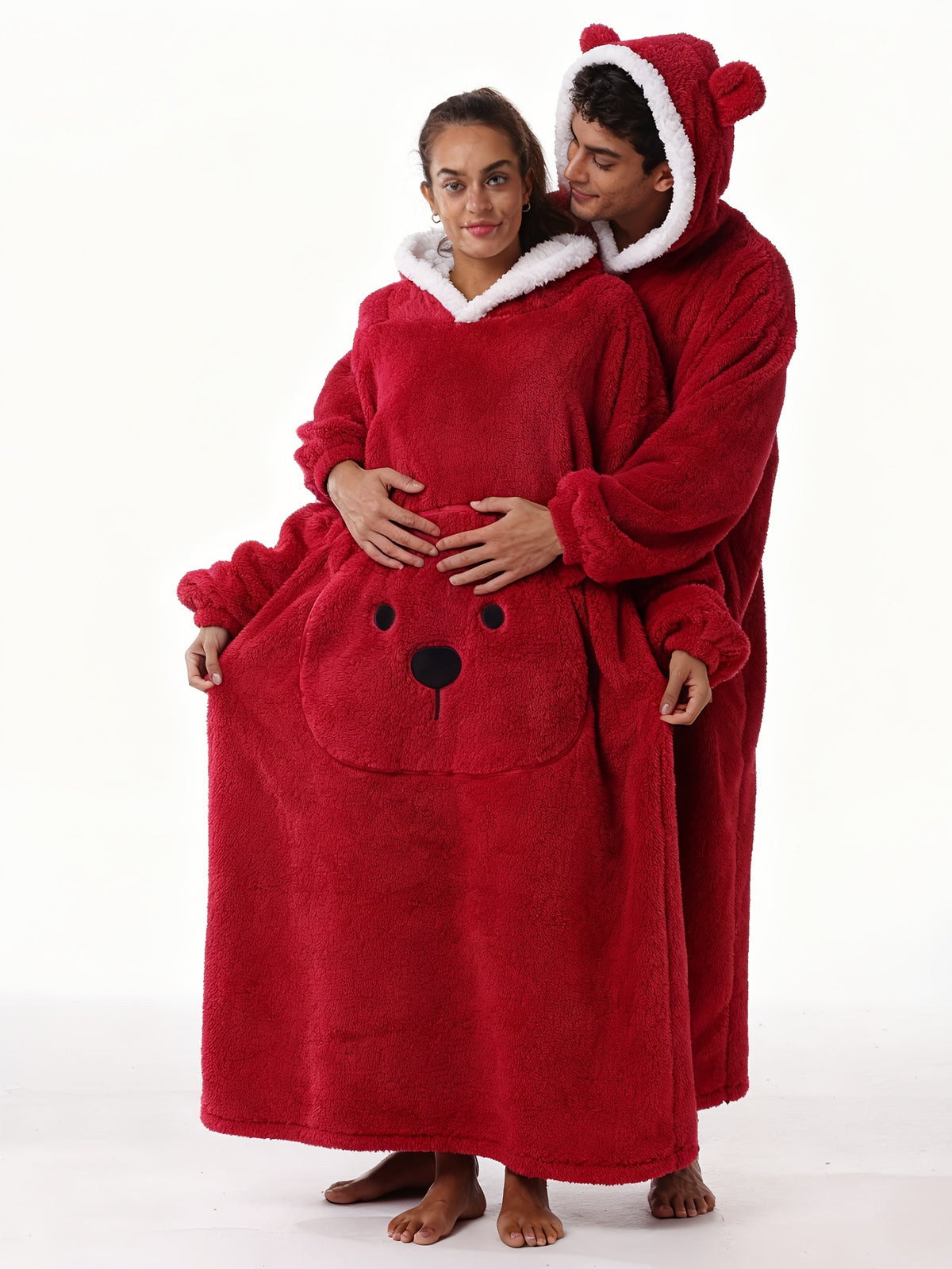 Winter Style--Fleece Style--Christmas--New Year Style--Extra Long, Extra Large, And Extra Thick--Bear Pocket--Men'S Novelty Hoodie--Machine Washable--13 Colors Available--Recommended Height 64.17inch-74.8inch/Recommended Weight 110.23LB-220.46LB--One Size