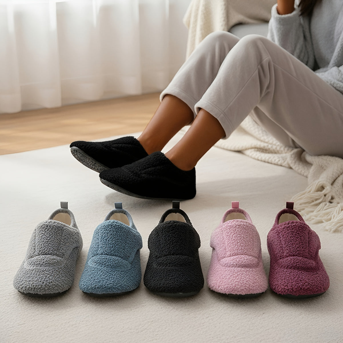 Women'S Wide Slippers with Rubber Sole Soft Lightweight House Slippers Socks, Indoor Shoes, Comfortable Adjustable for Home Bedroom Travel Yoga, Unisex, Multi-Color Flat Shoes., Women Shoes