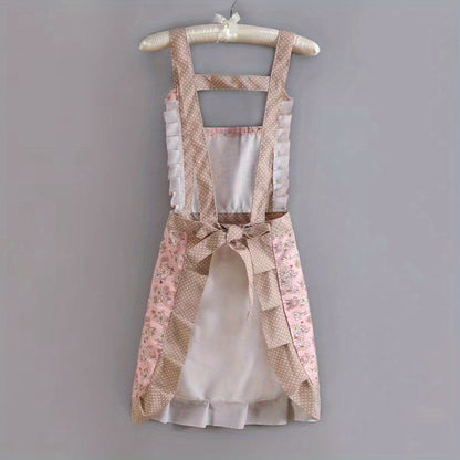 1pc Floral Princess Apron, Adjustable H-Shaped Straps, Hand-Wipe Pocket, Random Floral Pattern, Polyester Fiber - Ideal for Cooking, Baking, Flowers, Princess, Apron, Adjustable Straps, Restaurant Chef Apron Workwear, Kitchen Supplies