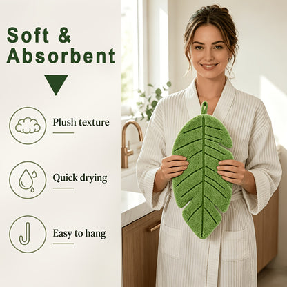 4pcs Banana Leaf Hand Towel Set (2 Towels + 2 Wall Hooks) | Coral Fleece Super Soft, Highly Absorbent & Quick-Dry | Hanging Towels for Kitchen and Bathroom | Ideal Home Decor Gift for Plant Lovers | Made in China