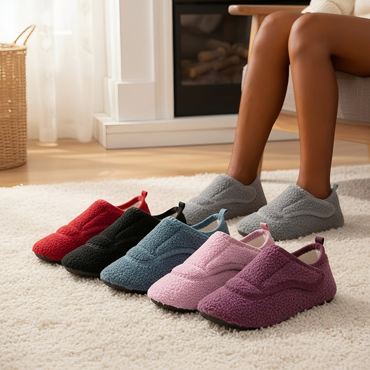 Women'S Wide Slippers with Rubber Sole Soft Lightweight House Slippers Socks, Indoor Shoes, Comfortable Adjustable for Home Bedroom Travel Yoga, Unisex, Multi-Color Flat Shoes., Women Shoes