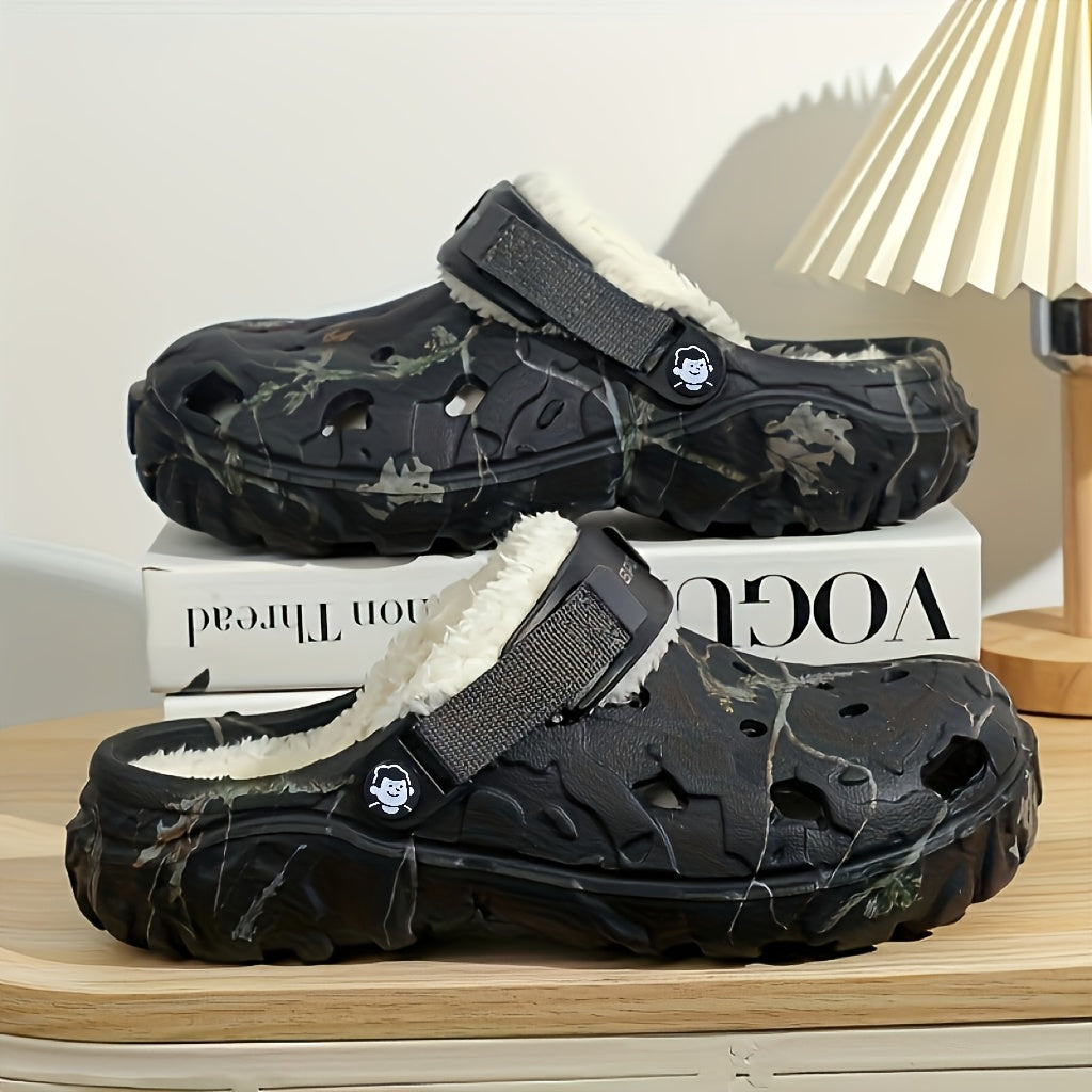 1 Pair Winter Fleece-Lined Thickened EVA Clogs, Comfortable Warm Slip-On Slippers with Fabric Inner Material, Durable Indoor Outdoor Footwear for Fall/Winter