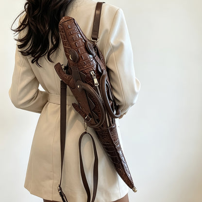 3D Crocodile-Print Handbag with Detachable Straps - Convertible Crossbody & Backpack, Punk Style Suitable for,, Travel, Zipper Closure, Multifunctional Shoulder for Daily Use
