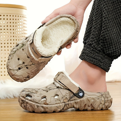 1 Pair Winter Fleece-Lined Thickened EVA Clogs, Comfortable Warm Slip-On Slippers with Fabric Inner Material, Durable Indoor Outdoor Footwear for Fall/Winter