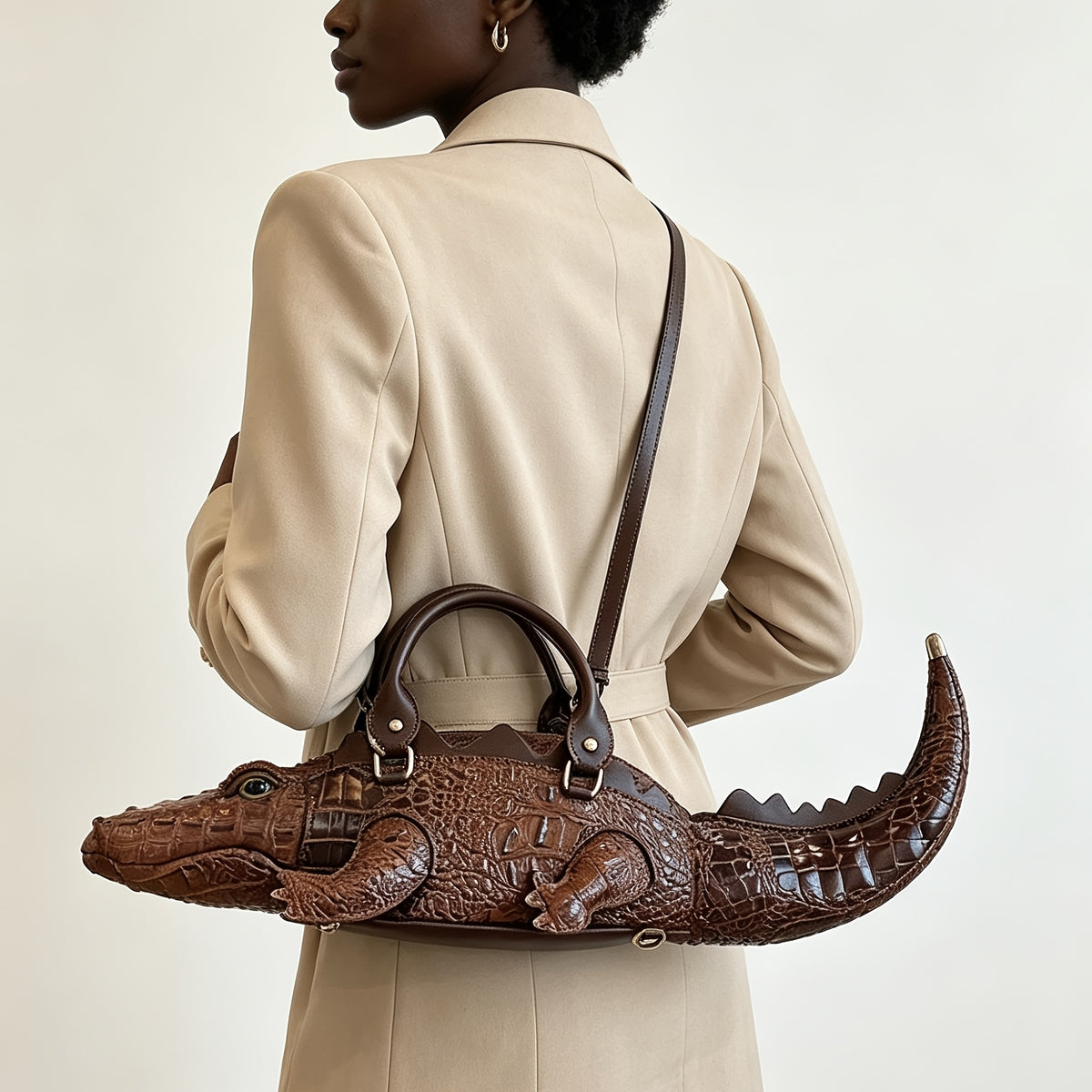 3D Crocodile-Print Handbag with Detachable Straps - Convertible Crossbody & Backpack, Punk Style Suitable for,, Travel, Zipper Closure, Multifunctional Shoulder for Daily Use