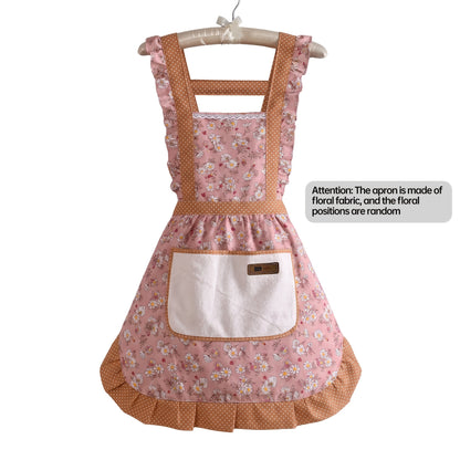 1pc Floral Princess Apron, Adjustable H-Shaped Straps, Hand-Wipe Pocket, Random Floral Pattern, Polyester Fiber - Ideal for Cooking, Baking, Flowers, Princess, Apron, Adjustable Straps, Restaurant Chef Apron Workwear, Kitchen Supplies