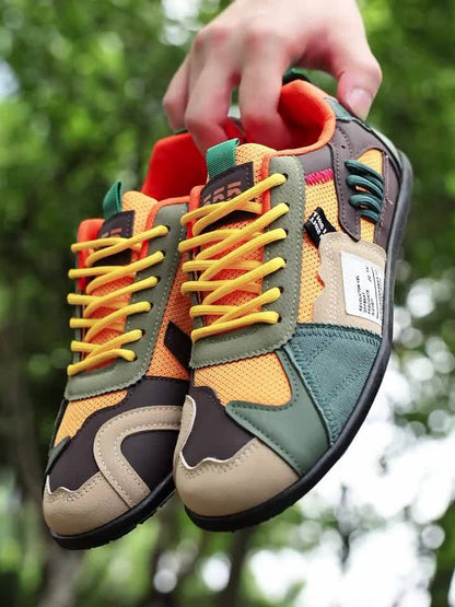 Lightweight Sneakers] Zhenyuezu Men's Lightweight Breathable Sneakers | All-Season Low-Top Lace-Up Shoes with Anti-Slip PVC Sole, Vibrant Color Block Design for Outdoor Hiking, Casual Streetwear & Daily Use - Durable Fashionable Christmas Gift,Tongue