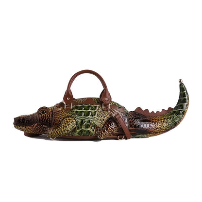 3D Crocodile-Print Handbag with Detachable Straps - Convertible Crossbody & Backpack, Punk Style Suitable for,, Travel, Zipper Closure, Multifunctional Shoulder for Daily Use