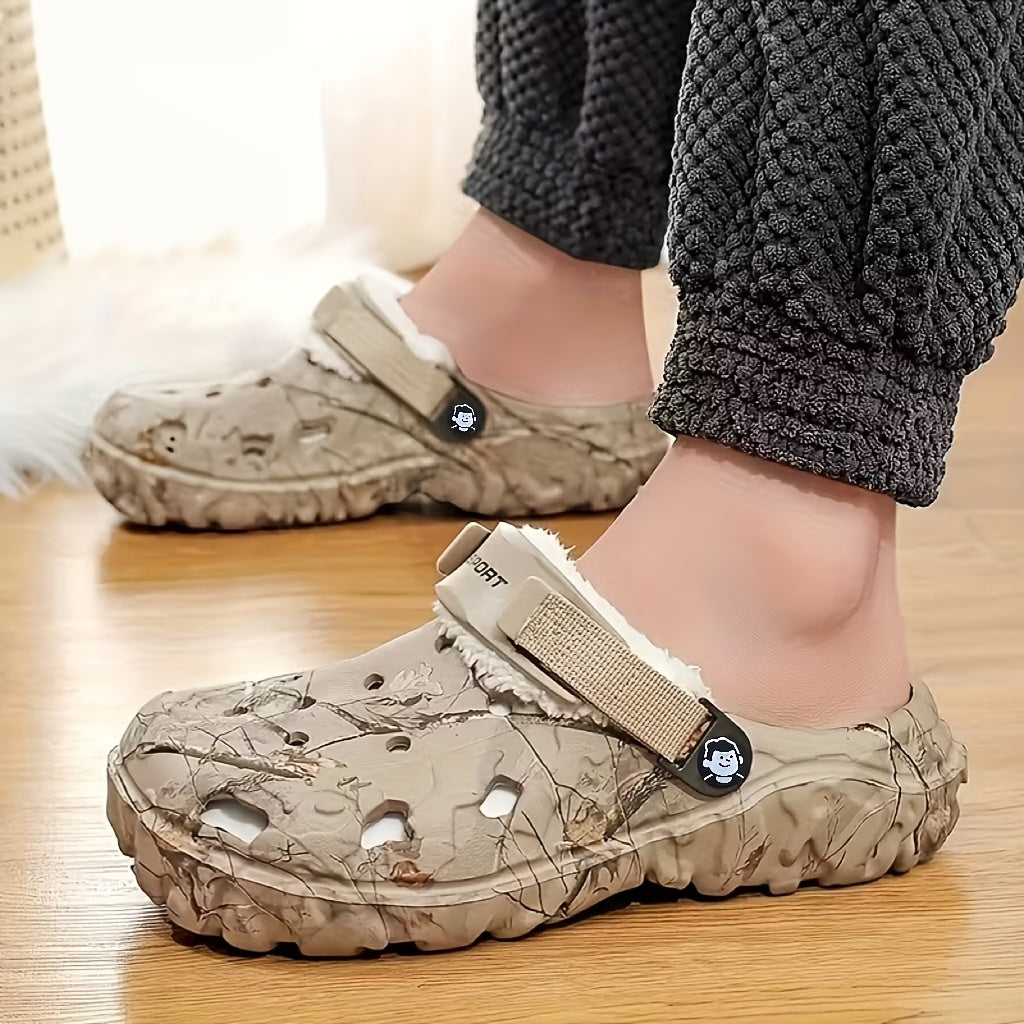 1 Pair Winter Fleece-Lined Thickened EVA Clogs, Comfortable Warm Slip-On Slippers with Fabric Inner Material, Durable Indoor Outdoor Footwear for Fall/Winter