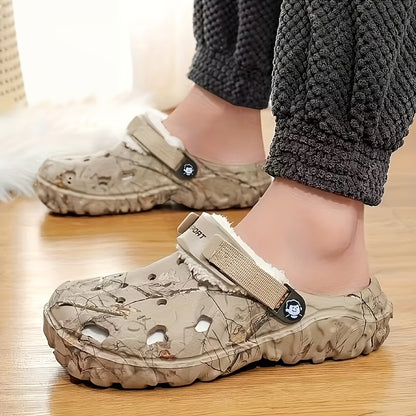 1 Pair Winter Fleece-Lined Thickened EVA Clogs, Comfortable Warm Slip-On Slippers with Fabric Inner Material, Durable Indoor Outdoor Footwear for Fall/Winter