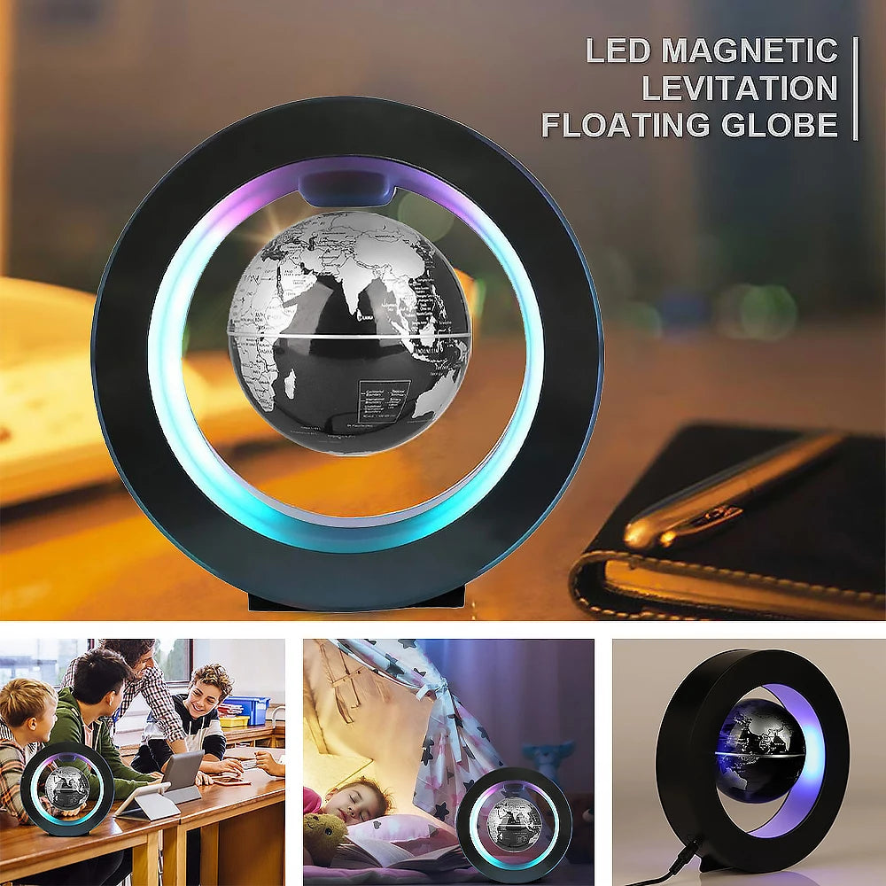 LED magnetic levitation floating globe on a desk with people around